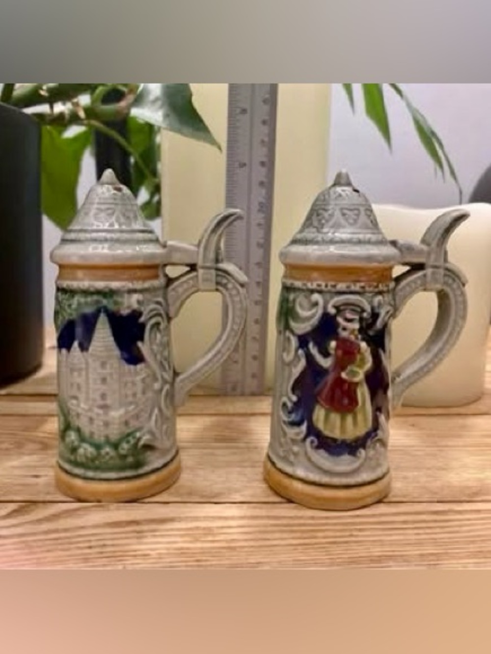 Vintage Miniature German Beer Stein Ceramic Salt & Pepper Shakers Set